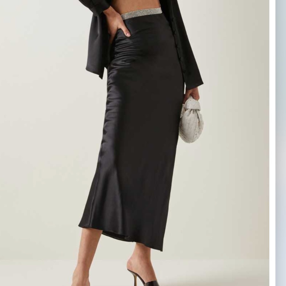 NWT - Michael Lo Sordo Stellers Bias Maxi Black Silk Skirt (Australia 6)